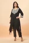 Buy_Divya Kanakia_Black Pure Linen Tissue Embroidery Thread Round Zardozi Kurta And Pant Set _Online_at_Aza_Fashions