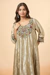 Shop_Divya Kanakia_Silver Pure Linen Tissue Embroidery Resham Round Yoke Kaftan And Pant Set _Online_at_Aza_Fashions