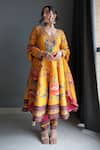 Irrau by Samir Mantri_Multi Color Dupion Print Vintage Floral V Neck Anarkali Set _at_Aza_Fashions