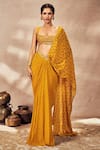 Buy_Masaba_Yellow Pre-stitched Saree Georgette Embroidered Pixie Dust Print With Blouse _at_Aza_Fashions