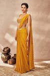 Shop_Masaba_Yellow Pre-stitched Saree Georgette Embroidered Pixie Dust Print With Blouse _Online_at_Aza_Fashions