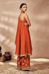 Masaba_Red Raw Silk Embroidered Thread One-shoulder Potters Touch Tunic And Pant Set _at_Aza_Fashions