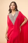 Buy_Divya Kanakia_Red Modal Satin Silk Embroidery Zardozi V Neck Kaftan And Dhoti Skirt Set _Online_at_Aza_Fashions