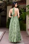 Shop_BAARO MASI_Green Crepe Shimmer Print Floral Halter Neck Ruby Dress _at_Aza_Fashions