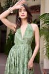 Shop_BAARO MASI_Green Crepe Shimmer Print Floral Halter Neck Ruby Dress _Online_at_Aza_Fashions