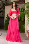 Buy_BAARO MASI_Pink Georgette Plain Balconette Karishma Lehenga And Blouse Set _at_Aza_Fashions