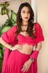 BAARO MASI_Pink Georgette Plain Balconette Karishma Lehenga And Blouse Set _at_Aza_Fashions