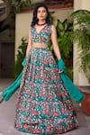 Shop_BAARO MASI_Green Modal Satin Print Floral V Neck Rasika Garden Lehenga Set _Online_at_Aza_Fashions