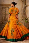 Shop_Basil Leaf_Yellow Chinon Chiffon Print Tropical Embroidered Twisted Bodice Lehenga Set _at_Aza_Fashions