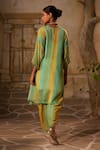 Shop_Basil Leaf_Green Chinon Chiffon Print Floral Bird V-neck Asymmetrical Kurta With Pant _at_Aza_Fashions