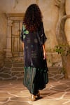 Shop_Basil Leaf_Black Crepe Print Floral V-neck Asymmetric Kurta With Flared Pant _at_Aza_Fashions