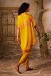 Shop_Basil Leaf_Yellow Chinon Chiffon Print Floral Bird High Embroidered Low Kurta With Pant _at_Aza_Fashions