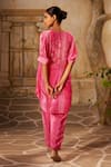 Shop_Basil Leaf_Pink Crepe Print Floral Bird V-neck High Low Kurta With Pant _at_Aza_Fashions