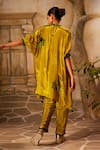 Shop_Basil Leaf_Green Crepe Print Floral Bird Band Collar Asymmetric Kurta With Pant _at_Aza_Fashions