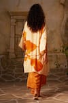 Shop_Basil Leaf_Orange Crepe Print Bird V-neck Asymmetric Kurta With Pant _at_Aza_Fashions