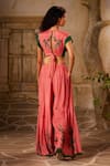 Shop_Basil Leaf_Pink Chinon Chiffon Print Tropical Embroidered Twisted Top With Flared Pant _at_Aza_Fashions