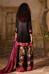 Shop_Basil Leaf_Black Bamberg Satin Print Floral Round Straight Kurta And Sharara Set _at_Aza_Fashions