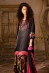 Buy_Basil Leaf_Black Bamberg Satin Print Floral Round Straight Kurta And Sharara Set _Online_at_Aza_Fashions