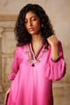 Buy_Basil Leaf_Pink Gaji Stain Print Pomegranate Embroidered Straight Kurta And Sharara Set _Online_at_Aza_Fashions