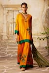 Buy_Basil Leaf_Yellow Chinon Chiffon Print Tropical Embroidered Straight Kurta And Sharara Set _at_Aza_Fashions