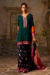 Buy_Basil Leaf_Green Chinon Chiffon Print Tropical Notched Straight Kurta And Sharara Set _at_Aza_Fashions