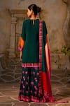 Shop_Basil Leaf_Green Chinon Chiffon Print Tropical Notched Straight Kurta And Sharara Set _at_Aza_Fashions