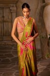 Basil Leaf_Green Chinon Chiffon Print Floral Embroidered Pre-draped Saree With Blouse _Online_at_Aza_Fashions