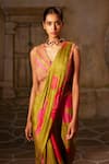 Buy_Basil Leaf_Green Chinon Chiffon Print Floral Embroidered Pre-draped Saree With Blouse _Online_at_Aza_Fashions