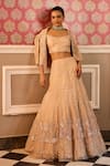 Buy_Label RSD_Beige Blouse And Jacket Raw Silk Hand Embroidered Glass Bead Blouse Lehenga Set _at_Aza_Fashions