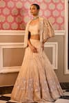 Label RSD_Beige Blouse And Jacket Raw Silk Hand Embroidered Glass Bead Blouse Lehenga Set _Online_at_Aza_Fashions