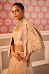 Buy_Label RSD_Beige Blouse And Jacket Raw Silk Hand Embroidered Glass Bead Blouse Lehenga Set _Online_at_Aza_Fashions