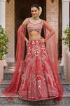 Buy_Label RSD_Red Blouse Satin Georgette Hand Embroidered Sequin Paisley Lehenga With _at_Aza_Fashions