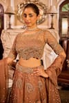 Label RSD_Brown Blouse Mesh Hand Embroidered Sequin Round Paisley Lehenga Set _Online_at_Aza_Fashions