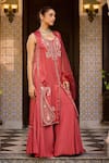 Label RSD_Red Kurta Satin Organza Hand Embroidered Sequin Round Paisley Sharara Set _Online_at_Aza_Fashions