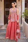 Buy_Label RSD_Red Kurta Satin Georgette Hand Embroidered Sequin Round Peplum Sharara Set _at_Aza_Fashions