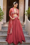 Buy_Label RSD_Red Blouse Satin Georgette Hand Embroidered Sequin Paisley Waist Lehenga Set _at_Aza_Fashions