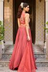 Shop_Label RSD_Red Blouse Satin Georgette Hand Embroidered Sequin Paisley Waist Lehenga Set _at_Aza_Fashions