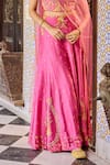 Label RSD_Pink Top Raw Silk Hand Embroidered Thread Halter Neck Sharara Set _Online_at_Aza_Fashions