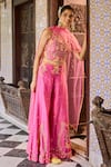 Buy_Label RSD_Pink Top Raw Silk Hand Embroidered Thread Halter Neck Sharara Set _Online_at_Aza_Fashions