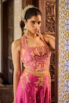 Shop_Label RSD_Pink Top Raw Silk Hand Embroidered Thread Halter Neck Sharara Set _Online_at_Aza_Fashions