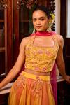 Buy_Label RSD_Yellow Blouse Raw Silk Hand Embroidered Thread Halter Neck Lehenga Set _Online_at_Aza_Fashions