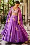 Buy_Label RSD_Purple Blouse Satin Organza Hand Embroidered Sequin V Floral Lehenga Set _at_Aza_Fashions