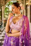 Shop_Label RSD_Purple Blouse Satin Organza Hand Embroidered Sequin V Floral Lehenga Set _Online_at_Aza_Fashions