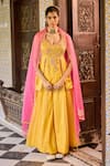 Buy_Label RSD_Yellow Top Satin Organza Hand Embroidered Floral Peplum Kurta Sharara Set _at_Aza_Fashions