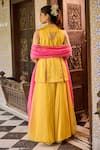 Shop_Label RSD_Yellow Top Satin Organza Hand Embroidered Floral Peplum Kurta Sharara Set _at_Aza_Fashions