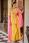 Label RSD_Yellow Top Satin Organza Hand Embroidered Floral Peplum Kurta Sharara Set _Online_at_Aza_Fashions