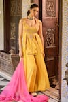 Buy_Label RSD_Yellow Top Satin Organza Hand Embroidered Floral Peplum Kurta Sharara Set _Online_at_Aza_Fashions