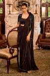 Buy_Label RSD_Black Blouse And Saree Crepe Hand Embroidered Bead Pre-draped Set With Cape _at_Aza_Fashions