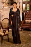 Label RSD_Black Blouse And Saree Crepe Hand Embroidered Bead Pre-draped Set With Cape _Online_at_Aza_Fashions