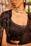 Buy_Label RSD_Black Blouse And Saree Crepe Hand Embroidered Bead Pre-draped Set With Cape _Online_at_Aza_Fashions